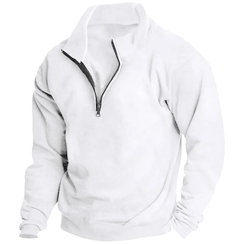 Autumn and winter new men's fleece sweatshirt stand-up collar half zipper long sleeve cross-border European trend men's top - Matrix Studios