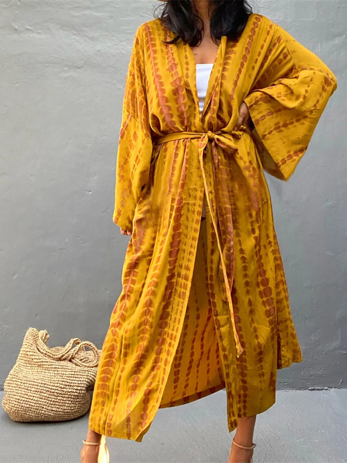 New 10 Colors Printed Long Sleeve With Belt Tunic Beach Cover Up Cover-ups Beach Dress Beach Wear Beachwear Female Women V4521 - Matrix Studios