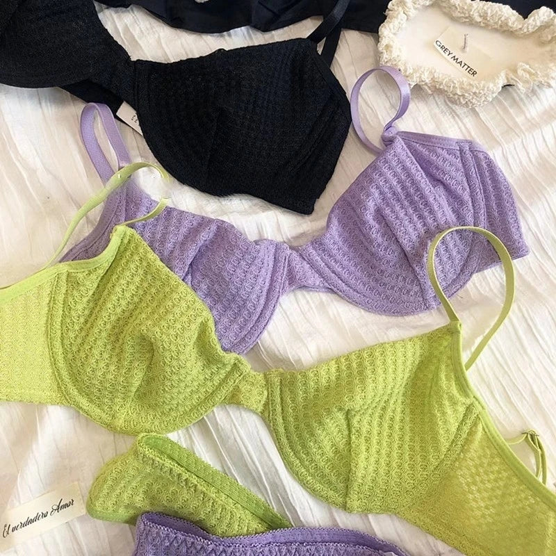 Summer 6 Color Women Underwear Sexy French Bralette Push Up Bra Set Ultra Thin Thread Fabric Breathable Lingerie With Thong Sets - Matrix-studios.com