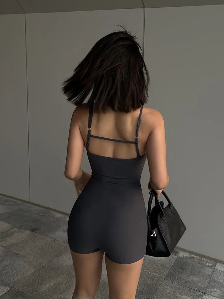 Solid Backless Tank Bodysuit Sexy Hot Camisole Top Jumpsuit Women's Bodycon Summer Black Sleeveless Slim Rompers Y2k Clothing - Matrix-studios.com
