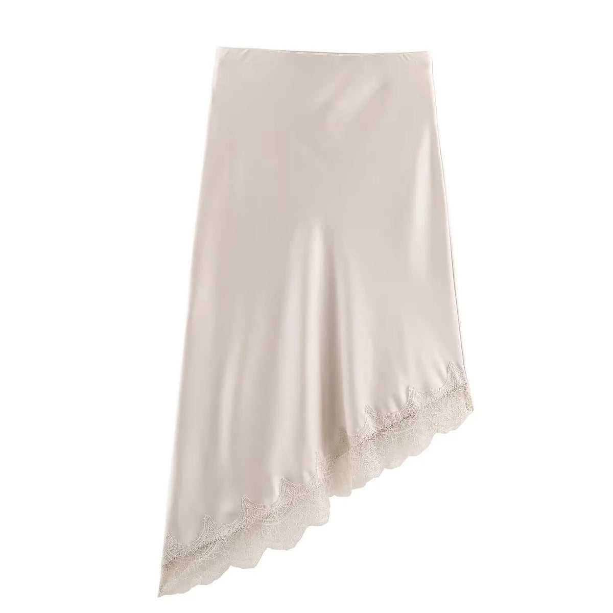 BSAY Lace Asymmetry Satin Texture Skirt Women Fashion Autumn Winter New Solid Chic Female High Waist Elegant Skirts Mujer - Matrix-studios.com
