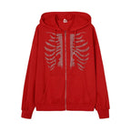 Y2K Rhinestone Skeleton Hoodies Women Gothic Black Zip Up Oversized Sweatshirts Female Retro Harajuku Hooded Jacket Streetwear - Matrix Studios