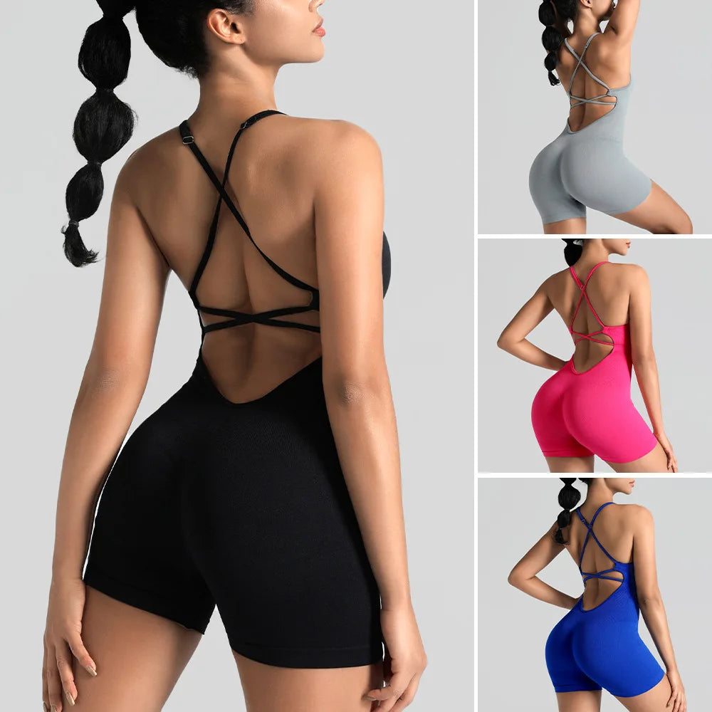 Yoga Sets Gym Jumpsuits Women Sports Overalls Active Wear Fitness Clothing Workout Clothes for Women Short Outfits - Matrix-studios.com