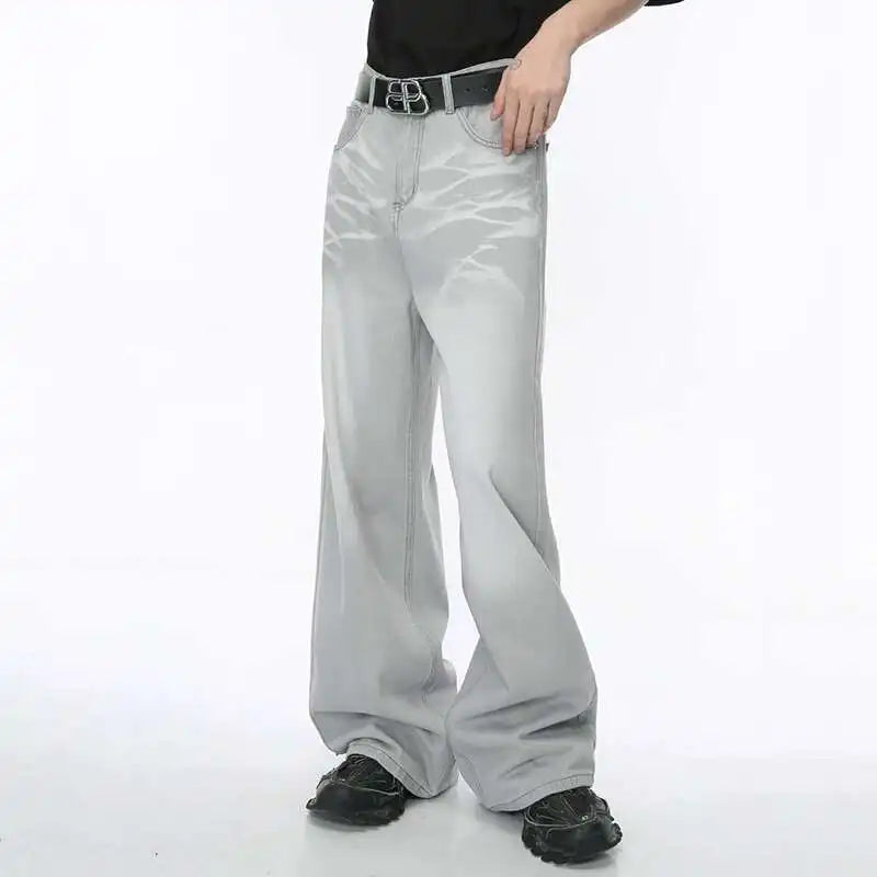 IEFB Straight Male Jeans Vintage Men's Denim Pants Tie-dyed Design Wide Leg Trousers Spring New Stylish Men Clothing 9C4276 - Matrix Studios