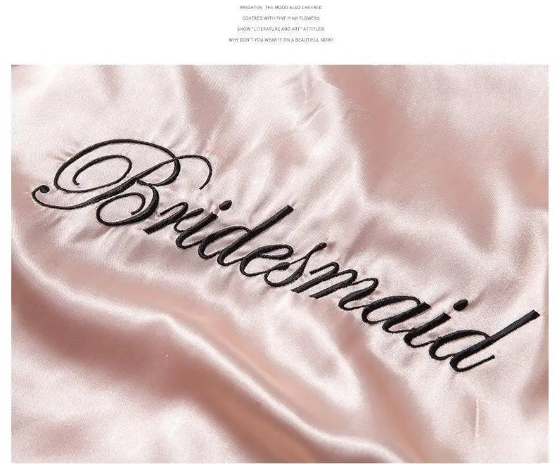 Bride Bridesmaid Wedding Robe Embroidery Kimono Bathrobe Gown Nightgown Casual Satin Short Women Sexy Nightwear Sleepwear - Matrix-studios.com