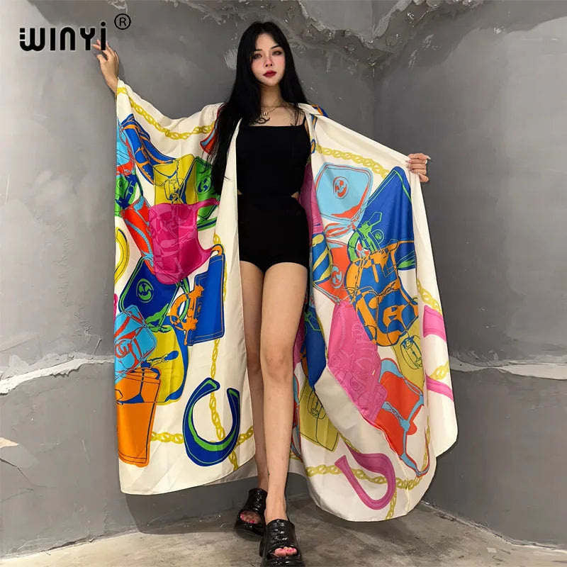 WINYI Kimono Africa Summer Boho Print Beach Outfits for Women Cover-Up Long Coat Elegant Coat Beach Outfits for Women Maxi Dress - Matrix Studios