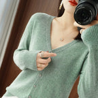 Cardigans Women 2025 Autumn Single Breasted V-neck Knitted Sweater Fashion Short Knitwear Solid Blue Green Pink Women's Jumpers - Matrix Studios