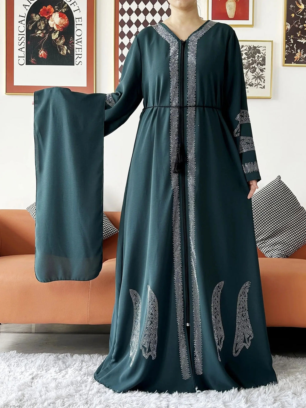 New Women Elegant Dress Chiffon Open Abaya with Zipper Muslim Women Dress Islamic Clothing Cardigan Abaya Women Muslim Dress - Matrix-studios.com