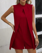 Summer Jumpsuit Women Fashion Solid O Neck Sleeveless Chic Playsuit Elegant Clothes Female Casual Jumpsuits - Matrix Studios