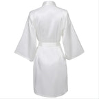 Solid Satin Night Robe, Elegant Half Sleeve V Neck House Robe With Belt, Women's Sleepwear - Matrix-studios.com