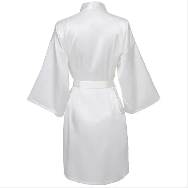Solid Satin Night Robe, Elegant Half Sleeve V Neck House Robe With Belt, Women's Sleepwear - Matrix-studios.com