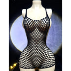 Sexy Fishnet Romper Jumpsuit Deep V Neck hollow Out Elastic Beach Cover Up Women Summer Rave Festival Outfit resort Wear - Matrix Studios