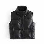 Autumn Winter PU Leather Coat Women Black Stand Collar Vests Women Fashion Zipper Elegant Short Vests Female Ladies - Matrix Studios