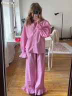 Clacive Fashion Loose Plaid Cotton Women's 3 Pieces Set 2025 Elegant Long Sleeve Shirt With High Wiast Wide Pants Set Female - Matrix-studios.com
