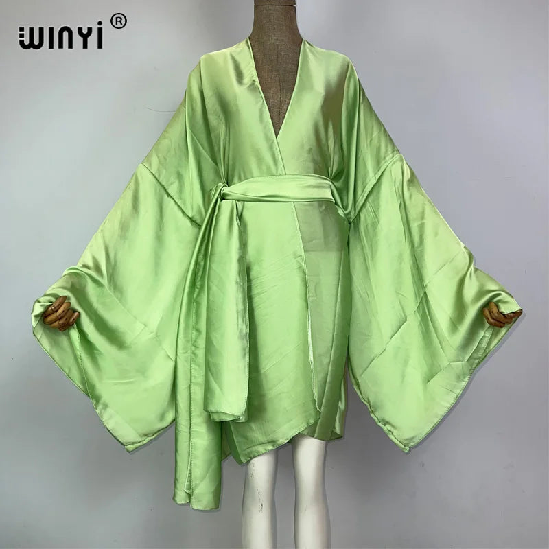 WINYI Kimono Boho Monocolour Kaftans Beach Wear Elegant купальник Holiday Beach Outfits for Women Bathing Suit Cover Ups Dress - Matrix Studios
