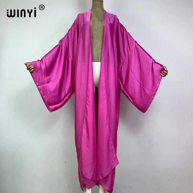 WINYI Kimono Boho Monocolour Kaftans Beach Wear Elegant Купальник Holiday Beach Outfits for Women Cover Ups Comfortable Dress - Matrix Studios