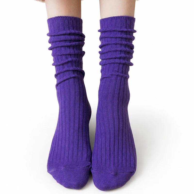 1/3/5 Pairs Women's Ribbed Crew Socks Soft Stretchy Solid Color Slouch Mid-Calf Sock High Quality Elastic Casual Fashion Sox - Matrix Studios