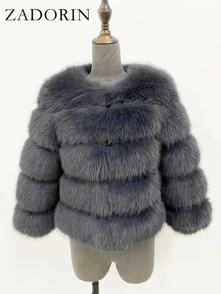 ZADORIN S-6XL Mink Coat Winter Black White Faux Fur Coat Woman Elegant Fluffy Faux Fur Jacket Top Short Fur Coats Woman Clothing - Matrix Studios