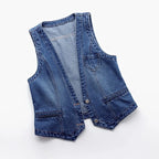 Women Vintage Denim Waistcoat Jacket 2026 Spring New Female Short Slim Sleeveless Coat Vest 6XL Single Breasted Solid Casual Top - Matrix Studios