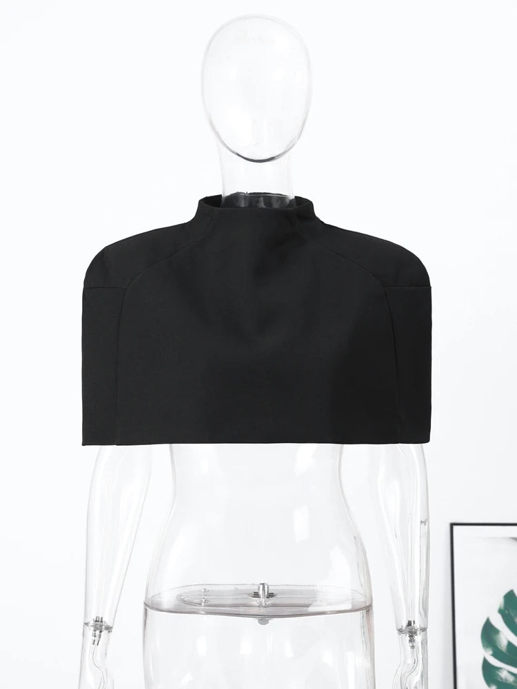 Elegant Women Shawl Cropped Top Shoulder Pads Stand Collar Short Sleeve Black Female T-shirt 2026 Spring Summer Lady Partywear - Matrix-studios.com