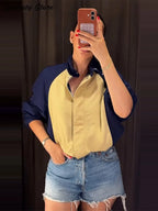 Fashion Color Block 2 Piece Tracksuit Women's Stand Collar Drawstring Cropped Jacket Elastic Waist Pants 2026 Autumn Lady Outfit - Matrix-studios.com