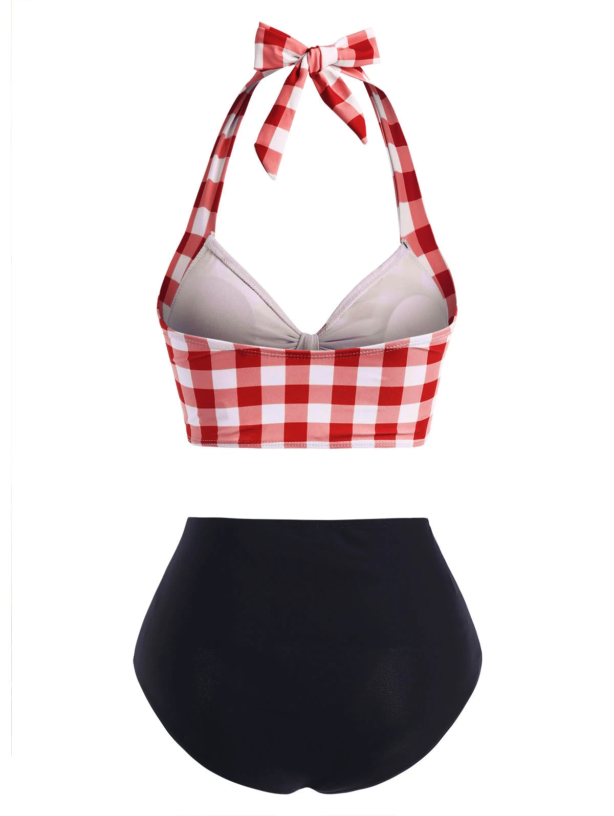 Dressfo Women's Tummy Control Tankini Swimwear Vintage Plaid Print Swimsuit Corset Style Mock Button Summer Beach Bathing Suit - Matrix-studios.com