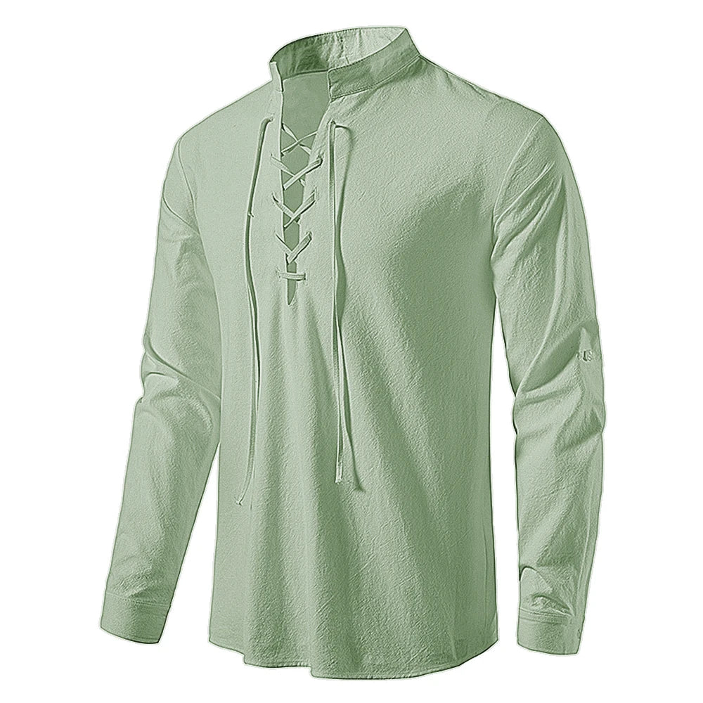 New Men's Casual Blouse Cotton Linen Shirt Tops Long Sleeve Tee Shirt Spring Autumn Slanted Placket Vintage Yoga Shirts - Matrix Studios