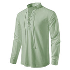 New Men's Casual Blouse Cotton Linen Shirt Tops Long Sleeve Tee Shirt Spring Autumn Slanted Placket Vintage Yoga Shirts - Matrix Studios