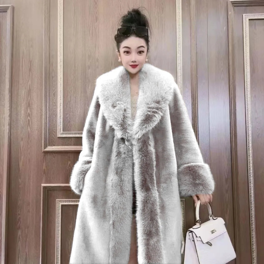Faux Fur Coats Women Long Coat Thick Warm Turn Down Collar Open Stitch Spring Outerwear Jackets Elegant Splice Autumn Winter - Matrix Studios