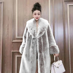Faux Fur Coats Women Long Coat Thick Warm Turn Down Collar Open Stitch Spring Outerwear Jackets Elegant Splice Autumn Winter - Matrix Studios