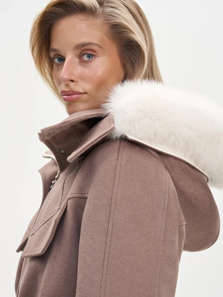 Faux Fur Patchwork Ski Jumpsuit Women Detachable Hoodie Long Sleeves Belts Zipper Warm Skiwear Female 2025 Winter Warm Rompers - Matrix Studios
