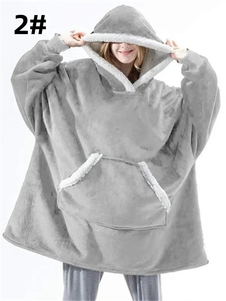 Winter Hoodies Sweatshirt Women Men Pullover Fleece Giant TV Oversized Blanket with Long Flannel Sleeves - Matrix Studios