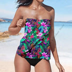 Strapless Tankini Swimsuits for Women 2 Piece Bathing Suits Bandeau Blouson Swim Top with Bottom - Matrix-studios.com