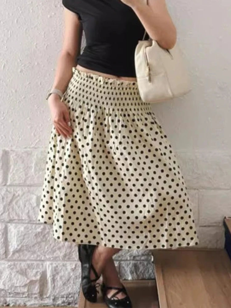 2000 Aesthetic Gray Design Polka Dot Skirt Women New American Retro Cute Skirts Female A-line Hottie Lace Korean Popular Clothes - Matrix-studios.com