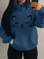 Simple Word Cat Happy Pattern Women Hoodies Fashion Casual Streetwear Personality Hip Hop Hoodie Trendy Fleece Pulloverar