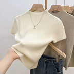Basic Turtleneck Solid Thin Summer 2026 Pullover Women Female Knitted Sweater Slim Short Sleeve Bodycon Sweater - Matrix Studios