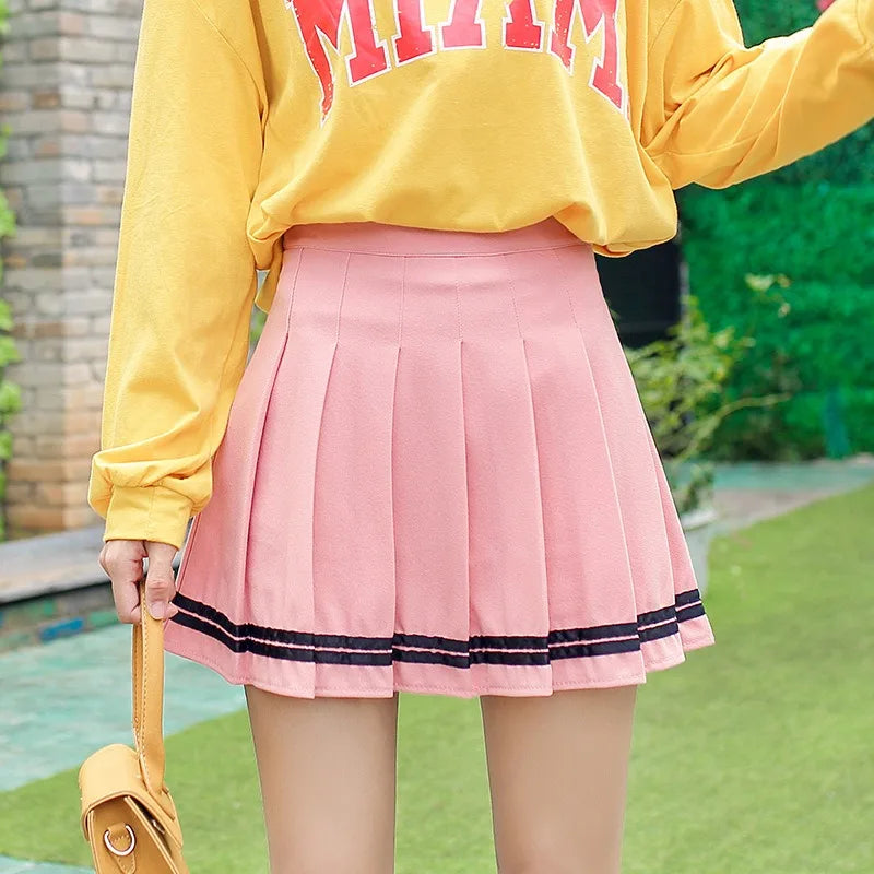 Preppy Girl Pleated Skirts Elastic Waist Summer Vintage Mini Skirts Korean Streetwear Spring Student Strips Designed Dance Skirt - Matrix-studios.com