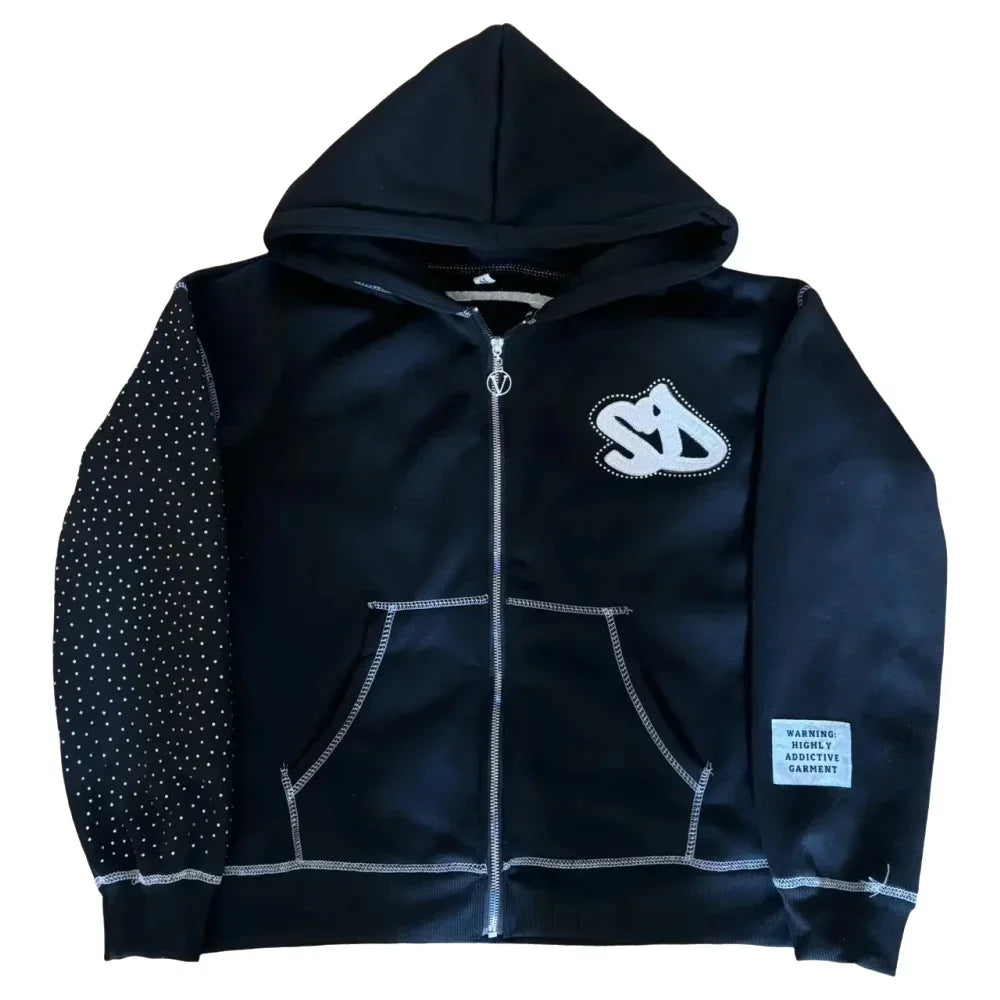 American Y2K New Hip Hop Trend Zipper Hoodie Women Street Casual Loose Joker Vintage Sweatshirt Unisex Fleece Padded Warm Hoodie