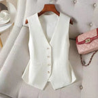 Women's Formal Business Vest Sleeveless Tailored Button Up Waistcoat Professional Office Outerwear Top Slim Fit Professional - Matrix Studios