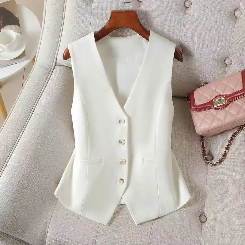 Women's Formal Business Vest Sleeveless Tailored Button Up Waistcoat Professional Office Outerwear Top Slim Fit Professional - Matrix Studios