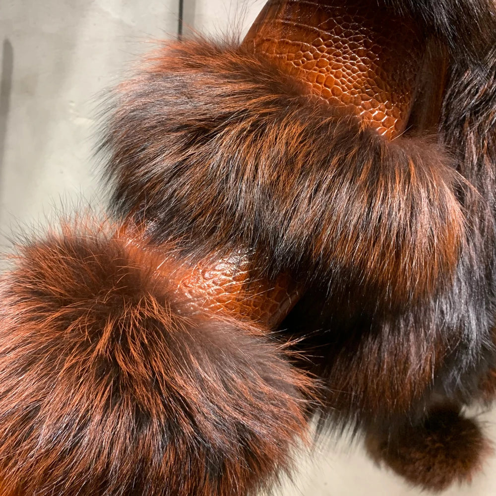 Fur Bomber Ladies New Fashion Jacket Crocdile Sheep Leather With Natural Fur 3573 - Matrix Studios