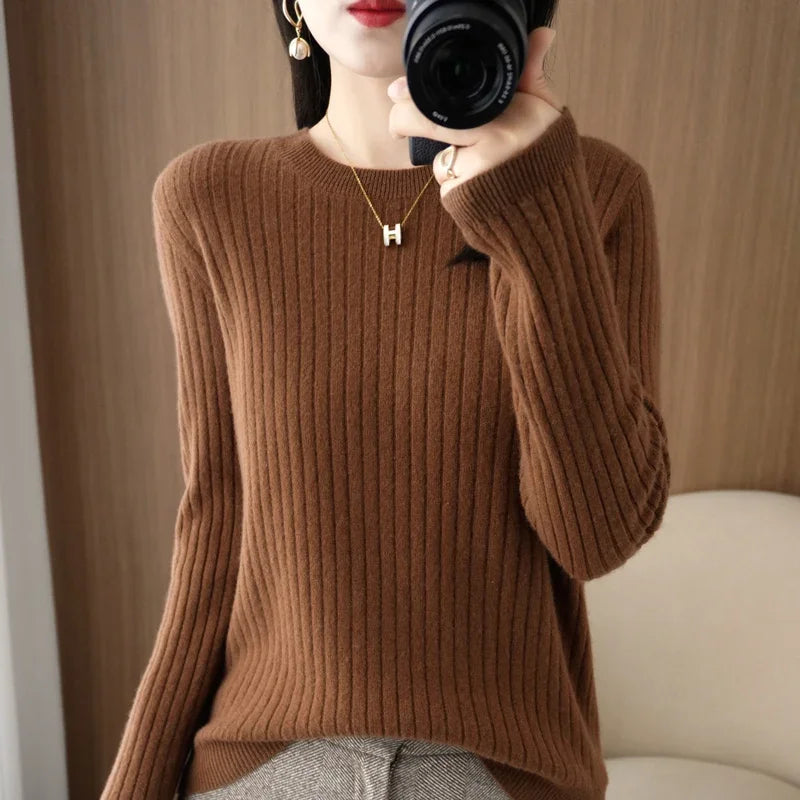 2026 Women Sweaters Autumn Winter Long Sleeve Pullovers O-neck Stripe Warm Pullover Korean Fashion Bottoming Shirts Loose Jumper - Matrix Studios