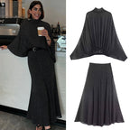 Polka Dot Printed Midi Skirts Two Piece Sets for Women 2025 Summer Chic Bow Tied Blouse Top Suits Woman 2 Piece Outfits - Matrix-studios.com
