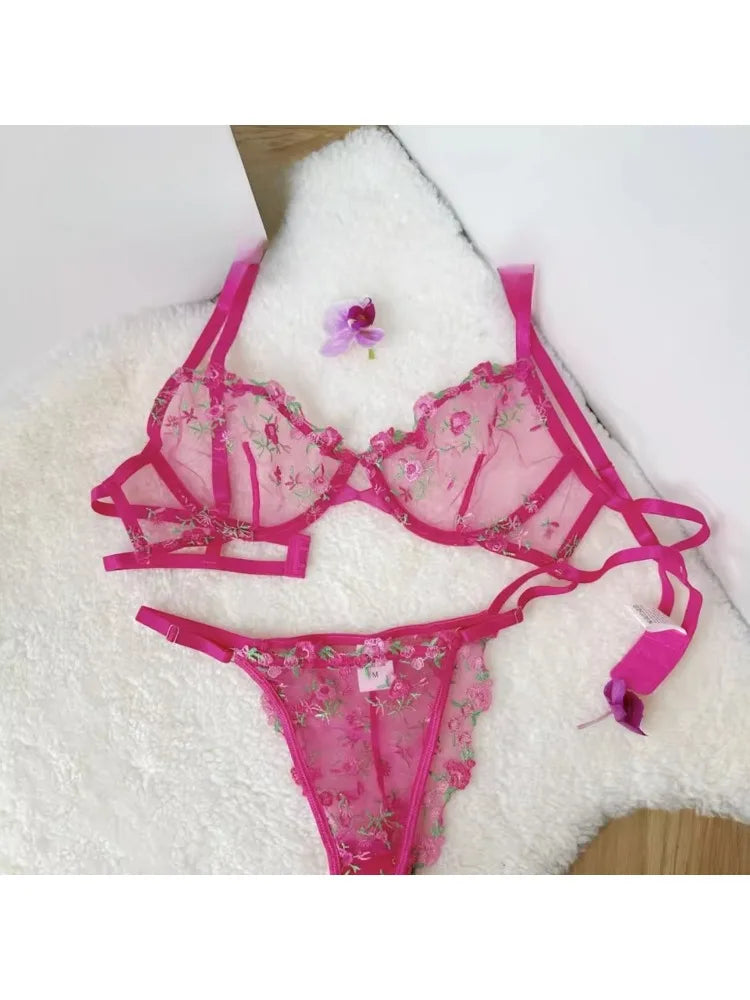 YUQI French Elegant Lingerie Set-Floral Embroidery Semi-Transparent Bra & Brief,Black Sensual Women's Underwear Luxury Intimates - Matrix-studios.com