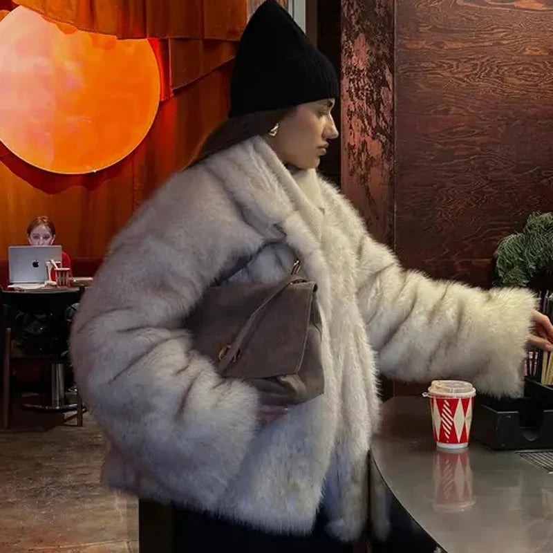New Street Style Long Plush Coat Women With Thick Warm Cold Autumn Winter Faux Fur Coat High-Quality Fluffy Dyed Fox Fur Jacket - Matrix Studios