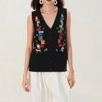 Women Christmas Sweater Vests Santa Claus Print Sleeveless Knit Cardigan Vest Christmas Holiday Tank Top Y2K Clothes - Matrix Studios