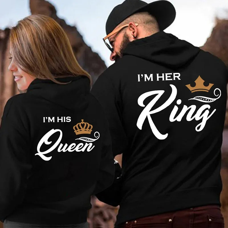 Printing Her King or His Queen Lover Hoodies Harajuku Fashion Casual Womens Men Clothing Lovers Sweatshirt  Couple Hoodies - Matrix Studios