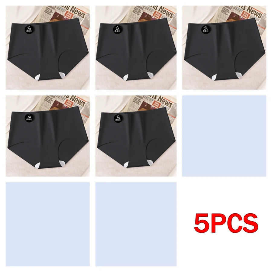 5PCS Seamless Mulberry Silk Underwear Ultral Thin Women's Panties Sexy High Elastic Invisible Briefs Soft Underpants Lingerie - Matrix Studios