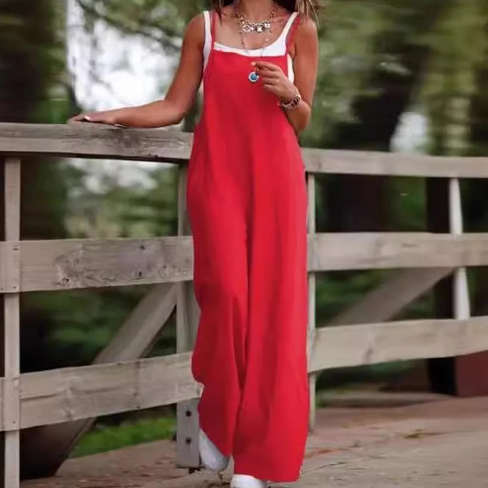 Oversized S-5XL Women Loose Overalls Summer Fashion Female Sleeveless Wide Leg Pant Suits JYFS-8130 - Matrix Studios