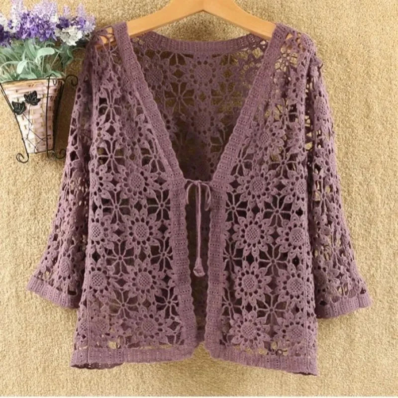 Hollow Out Shawl Knitting Cardigan Women's Sun Protection Clothing Coat 2025 New Summer Loose Casual All-match Ladies Jackets - Matrix Studios